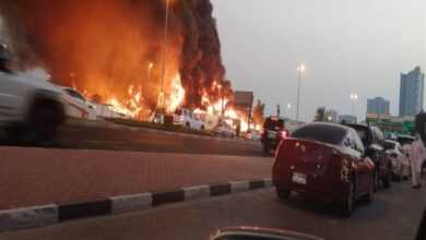 حريق ضخم في مطار أبوظبي الدولي